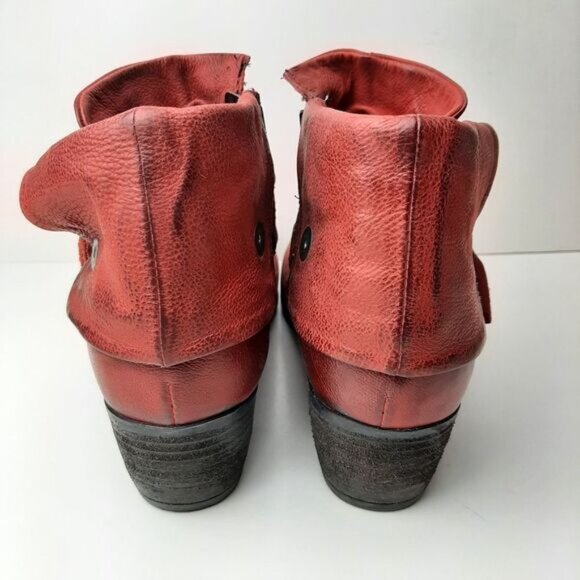 MJUS \ Chunky Heel Genuine Leather Booties w/ Foldover Detail Red Sz 8 US Eur 39 - Picture 9 of 15